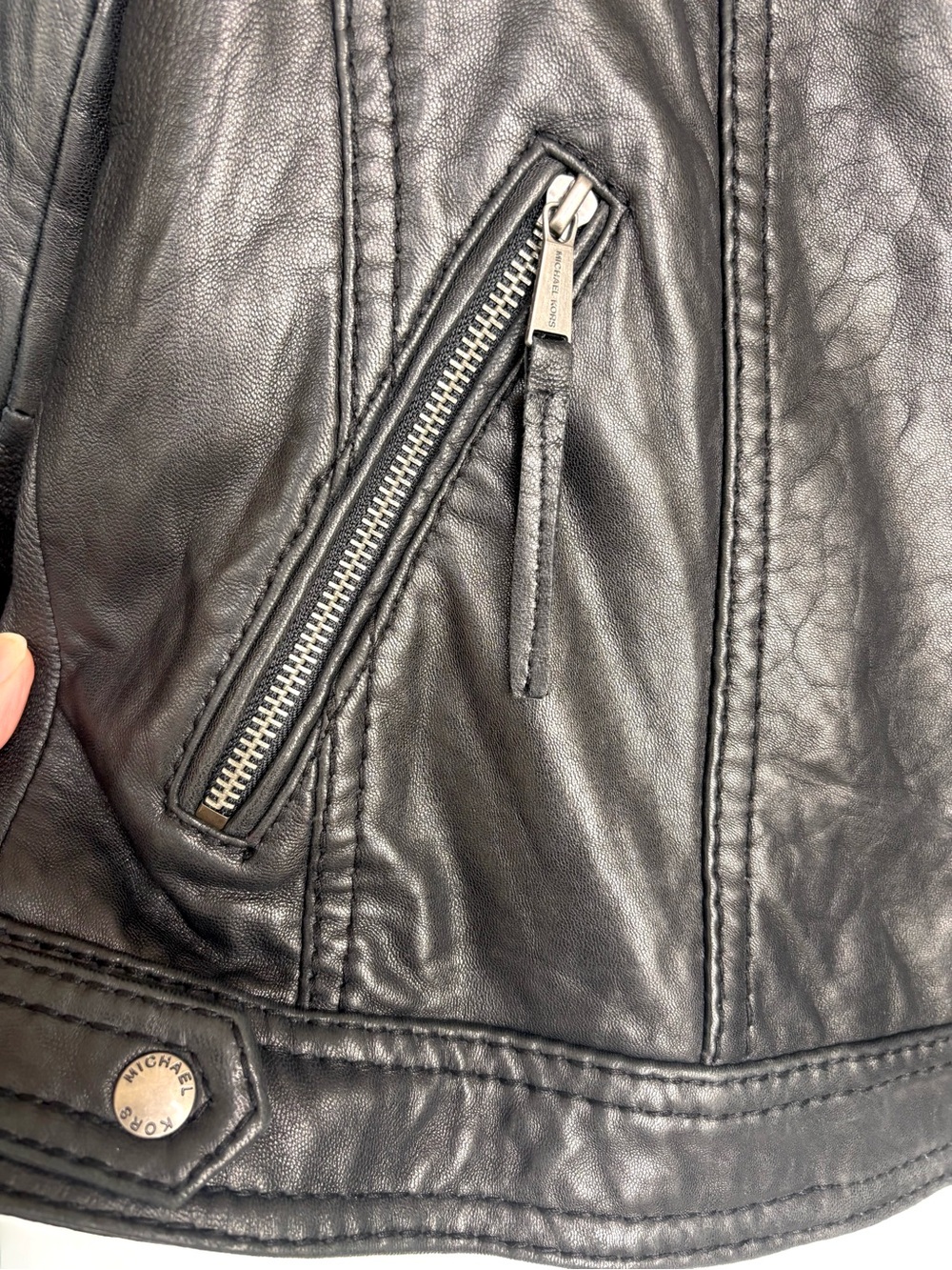Michael Kors Black Leather Asymmetric Zip Moto Jacket M - Picture 7 of 11